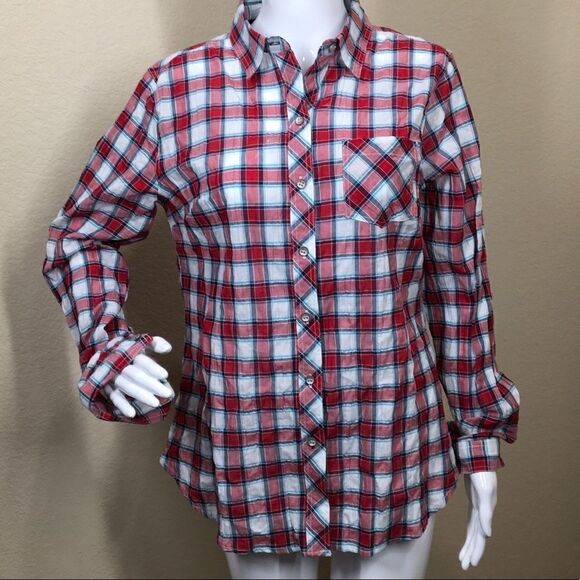 Sandra Ingush Plaid Crinkled Button Down (A7) - Picture 1 of 5